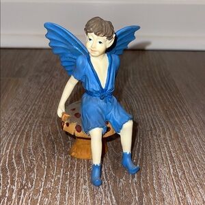 The Fairy Collection by Dezine- Boy Blue Fairy Figurine on Mushroom